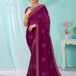 Tyrian Purple Shahi Chiffon Dyed Saree with Bangoli Blouse