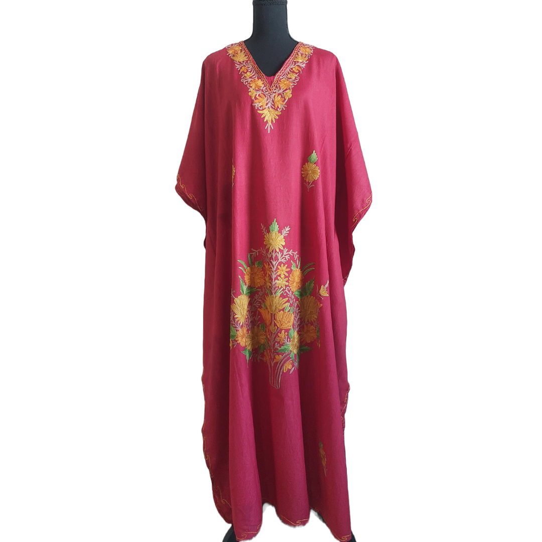 Elegant Red Everyday Ritual Embroidery Kaftan Dress | Summer Dress | Caftan | Maxi Dress |